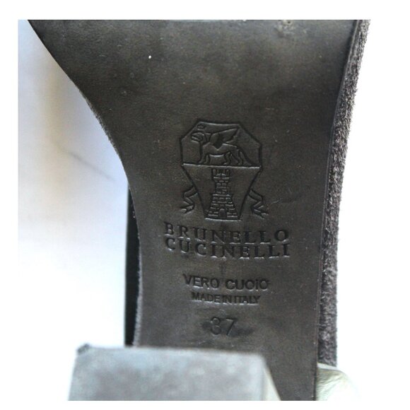 Brunello Cucinelli Monili T-Strap Leather Sandal Block Heel / Size 37 / Grey - Picture 11 of 11